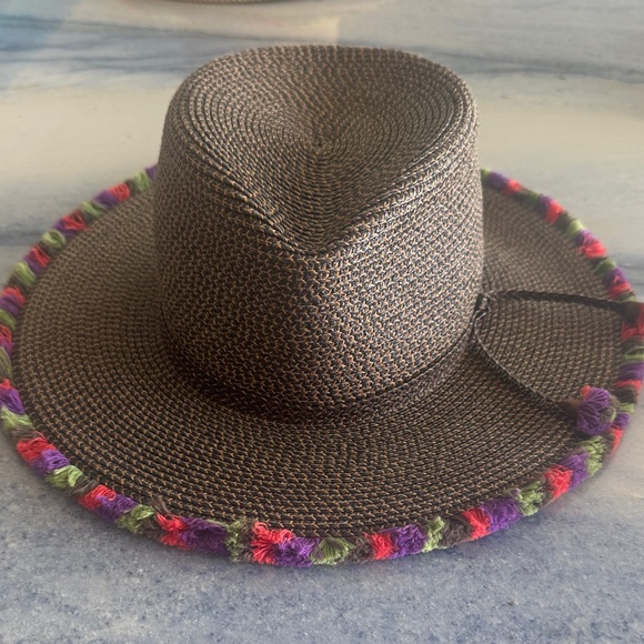 Eric Javits Brown Straw Sun Hat with Black Band